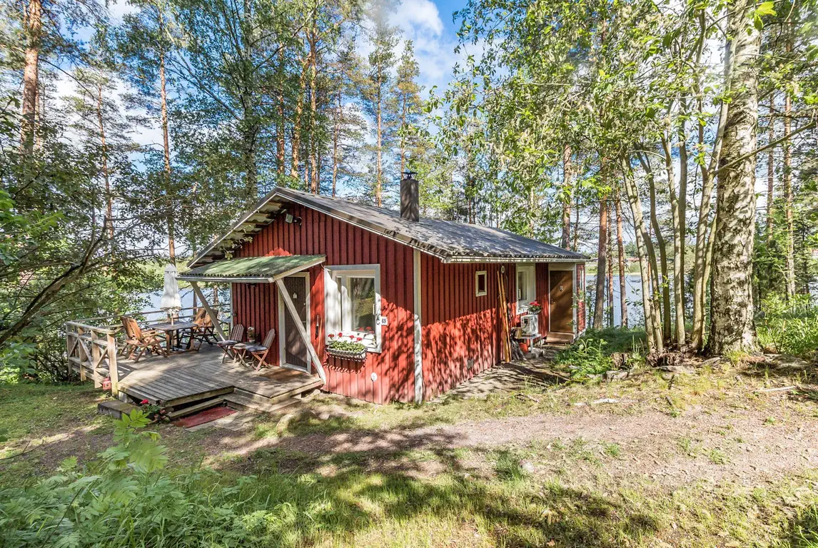 Artturin Mökki rauhallisella paikalla järven rannalla.